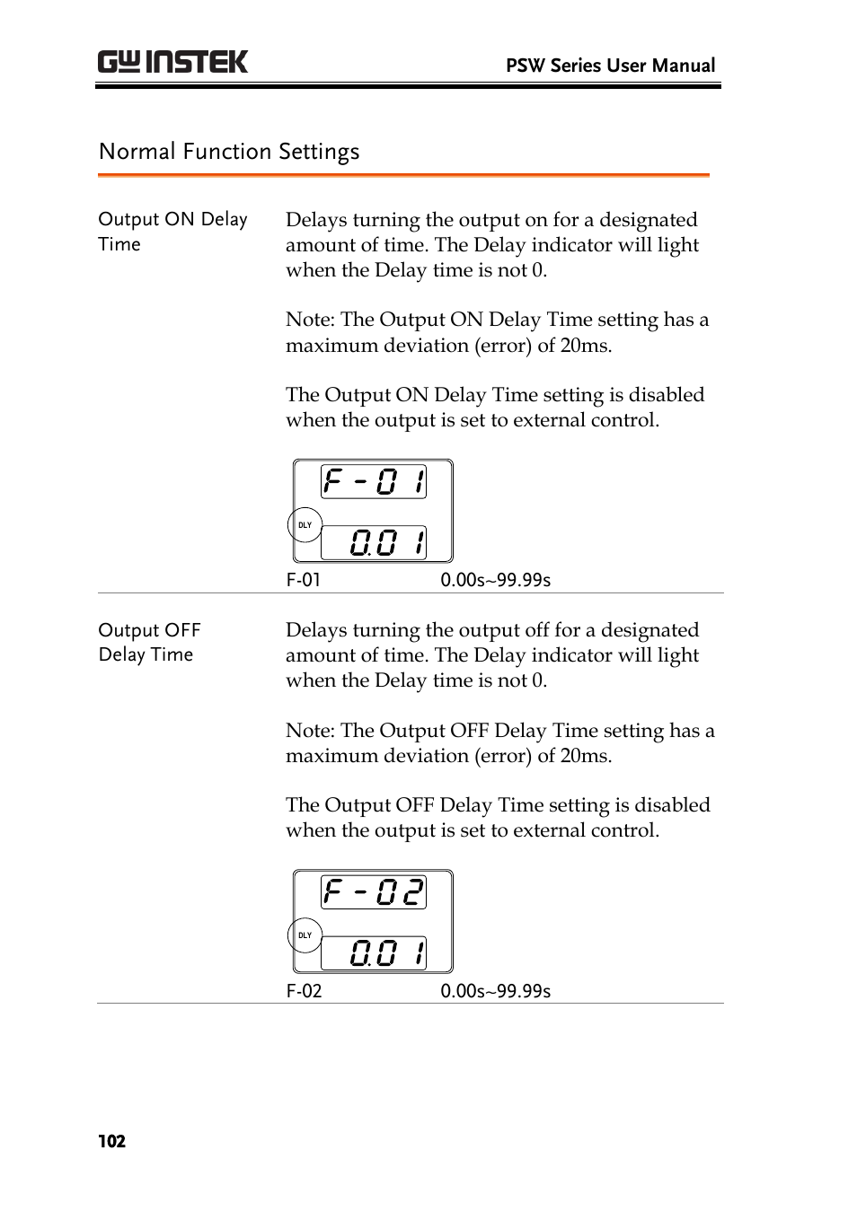 Normal function settings | GW Instek PSW-Series User Manual User Manual | Page 102 / 184