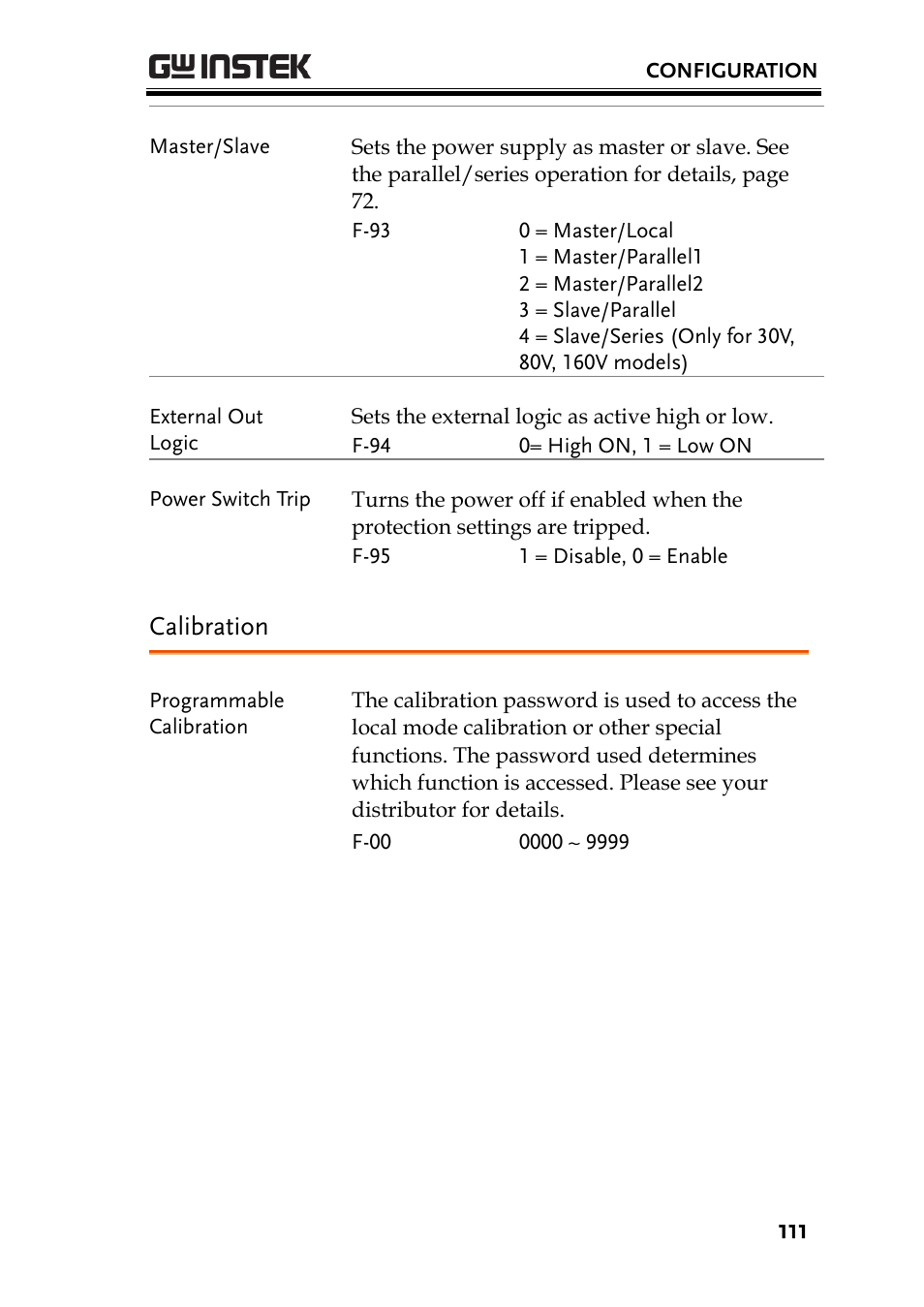 Calibration | GW Instek PSW-Series User Manual User Manual | Page 111 / 184