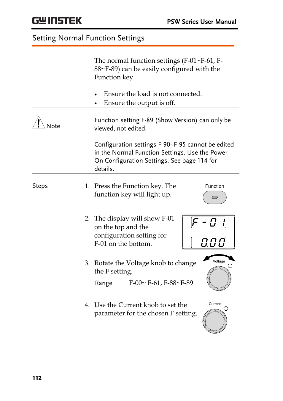 Setting normal function settings | GW Instek PSW-Series User Manual User Manual | Page 112 / 184