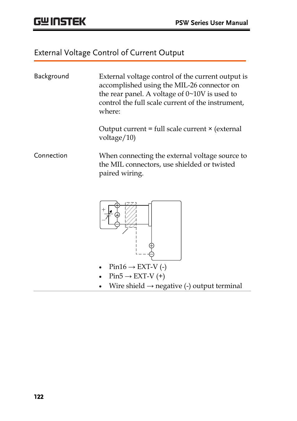 External voltage control of current output, Age 122 | GW Instek PSW-Series User Manual User Manual | Page 122 / 184