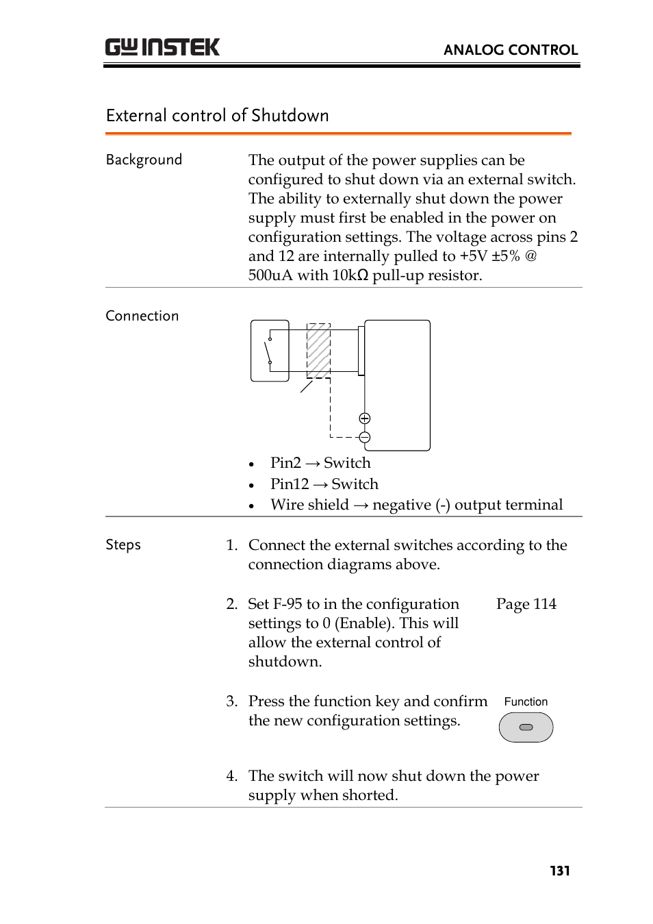 External control of shutdown | GW Instek PSW-Series User Manual User Manual | Page 131 / 184