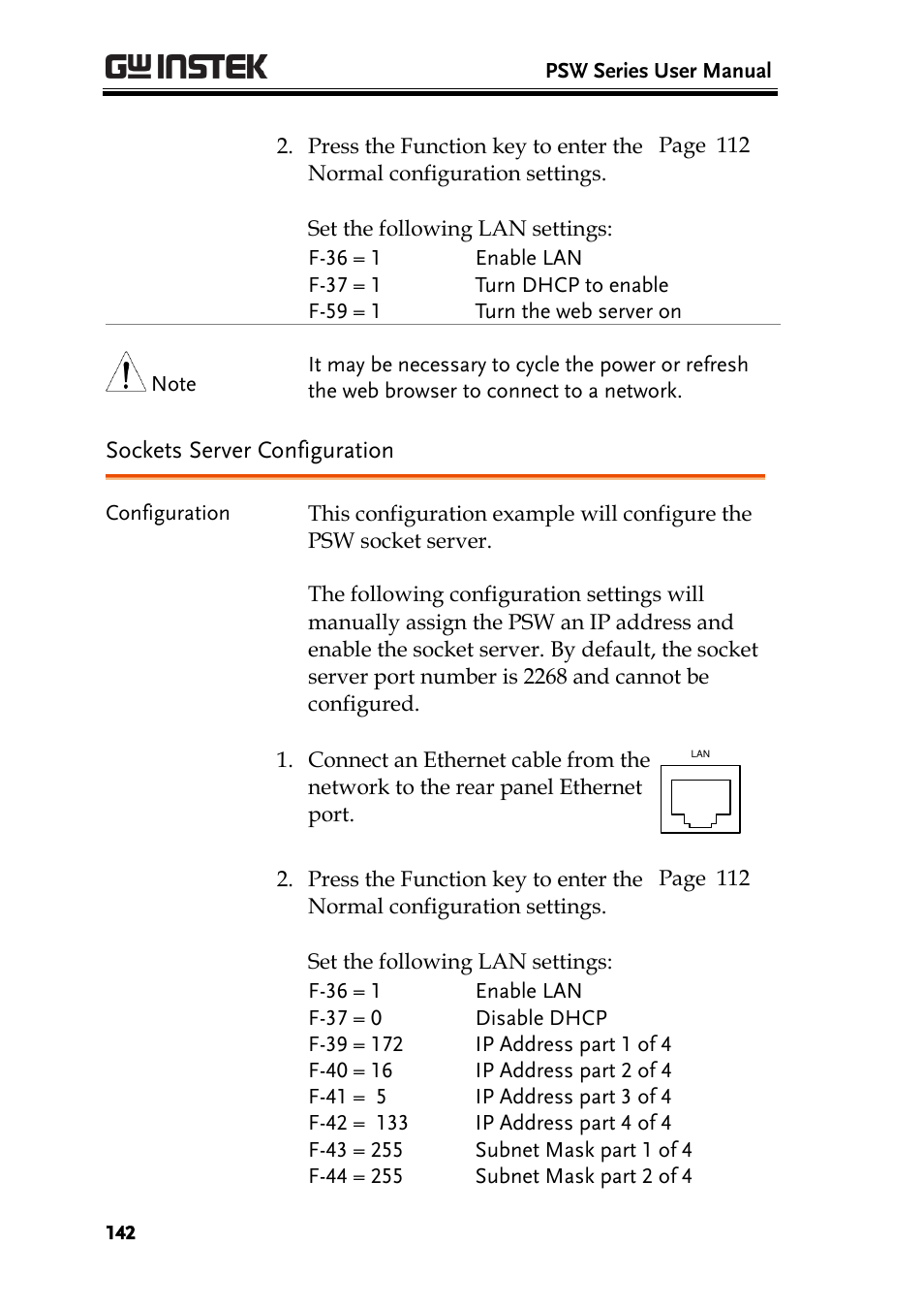 Sockets server configuration | GW Instek PSW-Series User Manual User Manual | Page 142 / 184