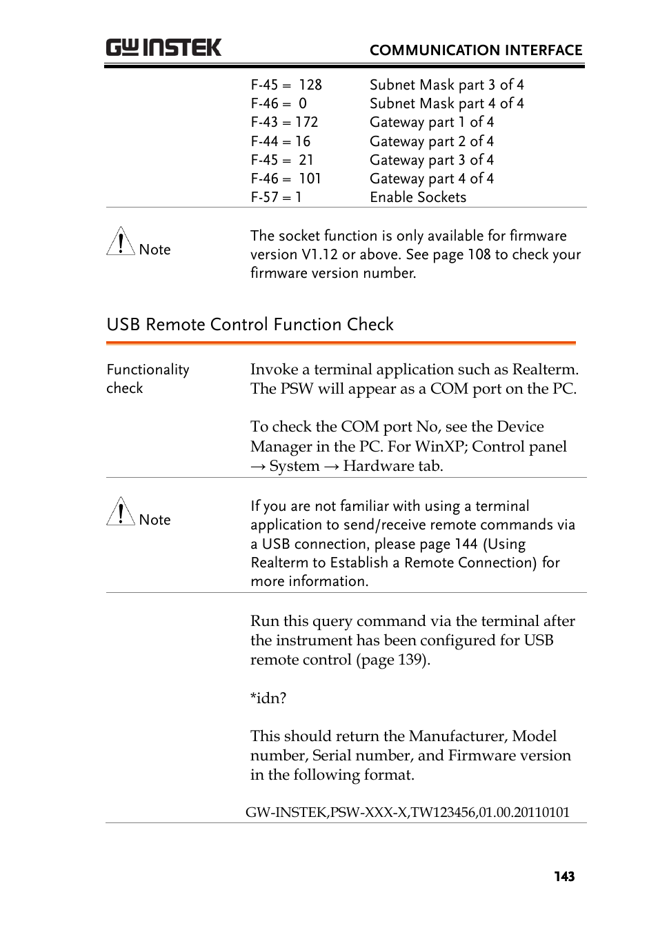 Usb remote control function check | GW Instek PSW-Series User Manual User Manual | Page 143 / 184