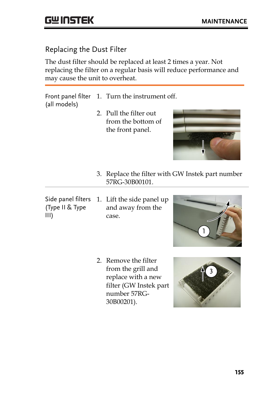 Replacing the dust filter | GW Instek PSW-Series User Manual User Manual | Page 155 / 184