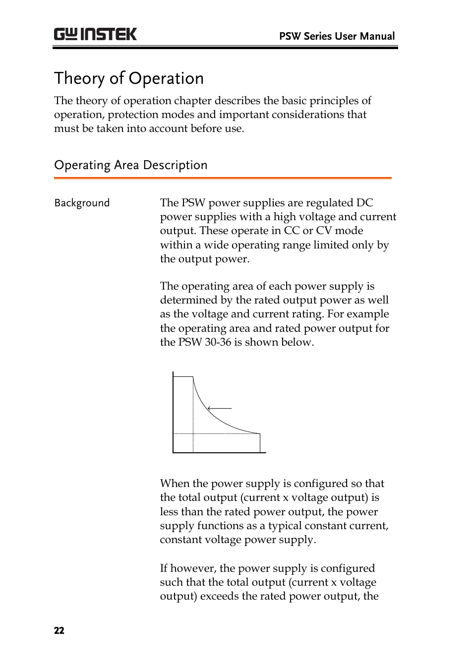 Theory of operation, Operating area description | GW Instek PSW-Series User Manual User Manual | Page 22 / 184