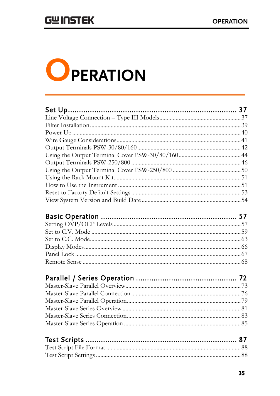 Operation, Peration | GW Instek PSW-Series User Manual User Manual | Page 35 / 184