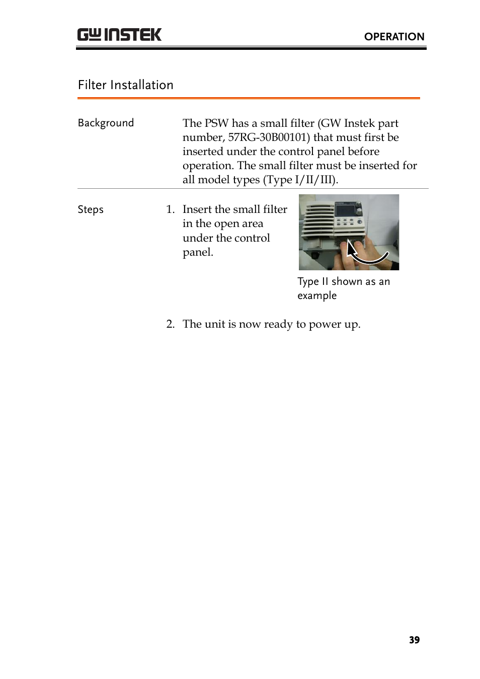 Filter installation | GW Instek PSW-Series User Manual User Manual | Page 39 / 184