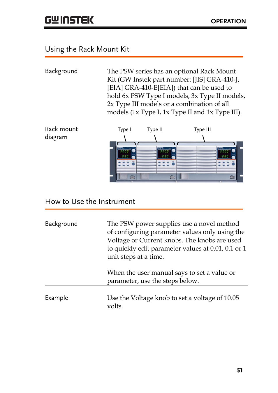 Using the rack mount kit, How to use the instrument | GW Instek PSW-Series User Manual User Manual | Page 51 / 184