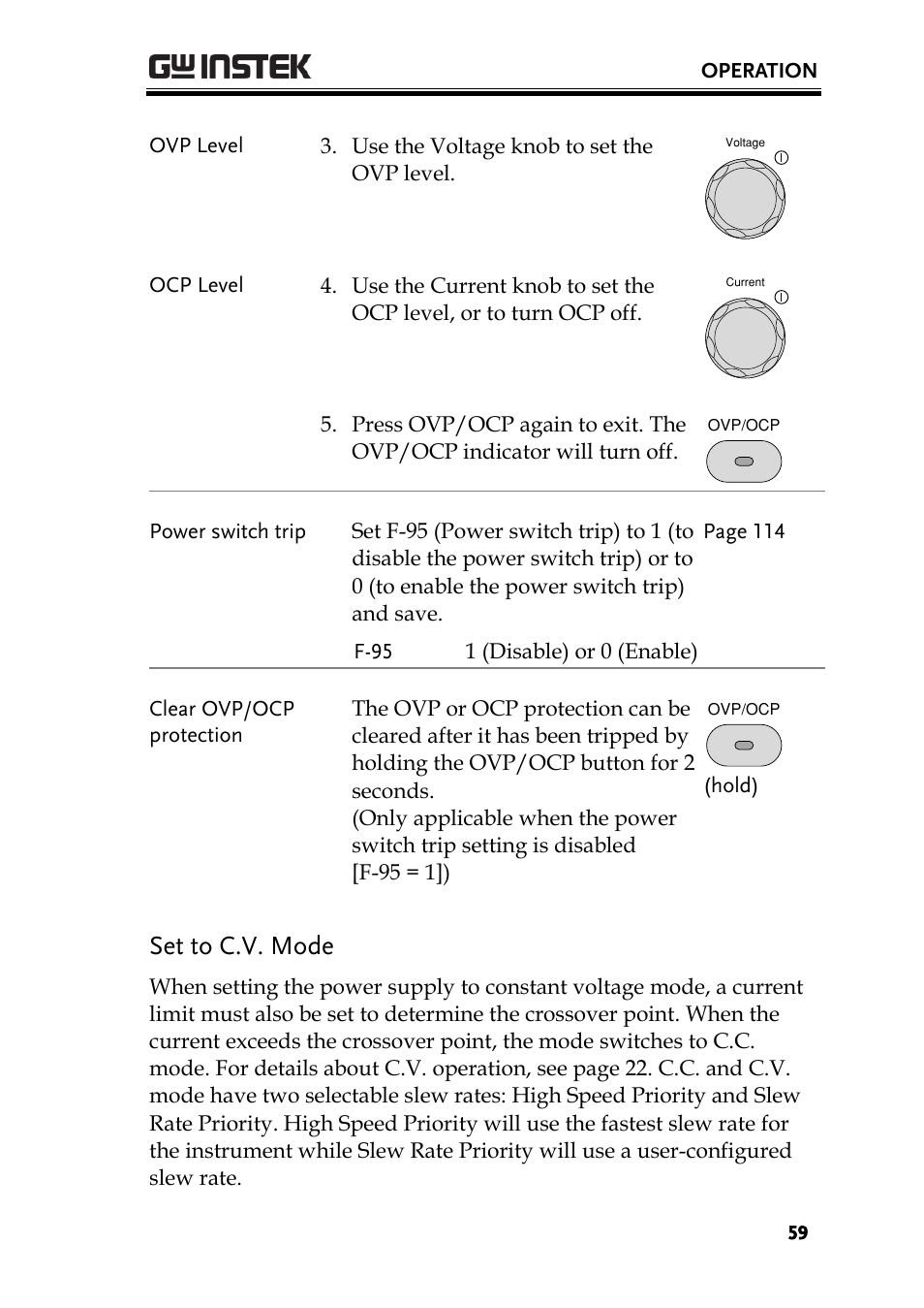Set to c.v. mode | GW Instek PSW-Series User Manual User Manual | Page 59 / 184
