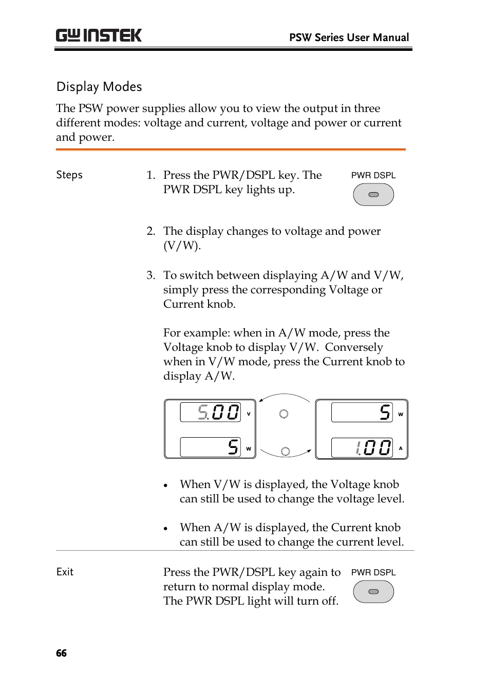 Display modes, E 66 | GW Instek PSW-Series User Manual User Manual | Page 66 / 184