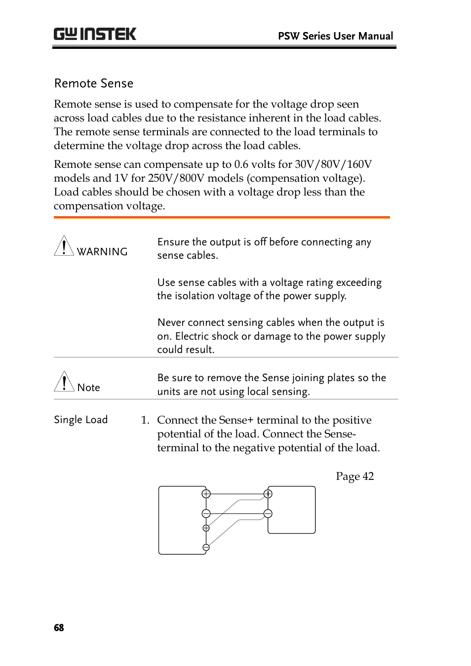Remote sense, E 68 | GW Instek PSW-Series User Manual User Manual | Page 68 / 184