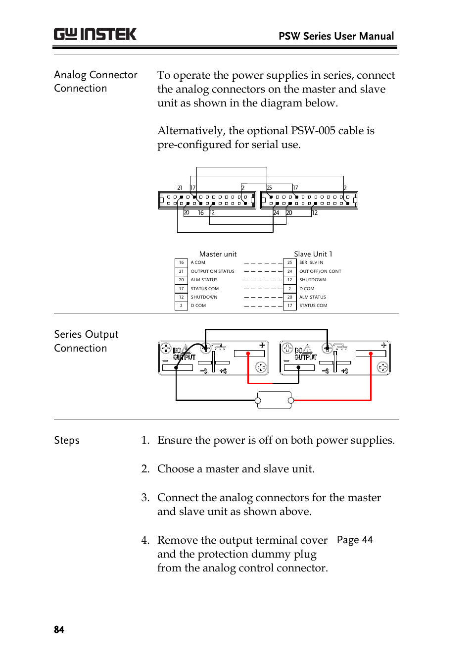 Psw series user manual, Series output connection | GW Instek PSW-Series User Manual User Manual | Page 84 / 184