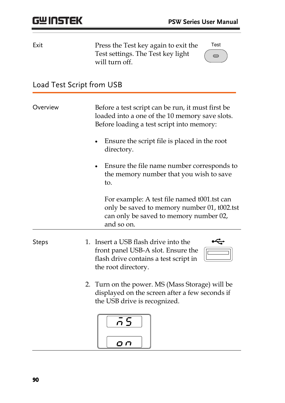 Load test script from usb, E 90 | GW Instek PSW-Series User Manual User Manual | Page 90 / 184