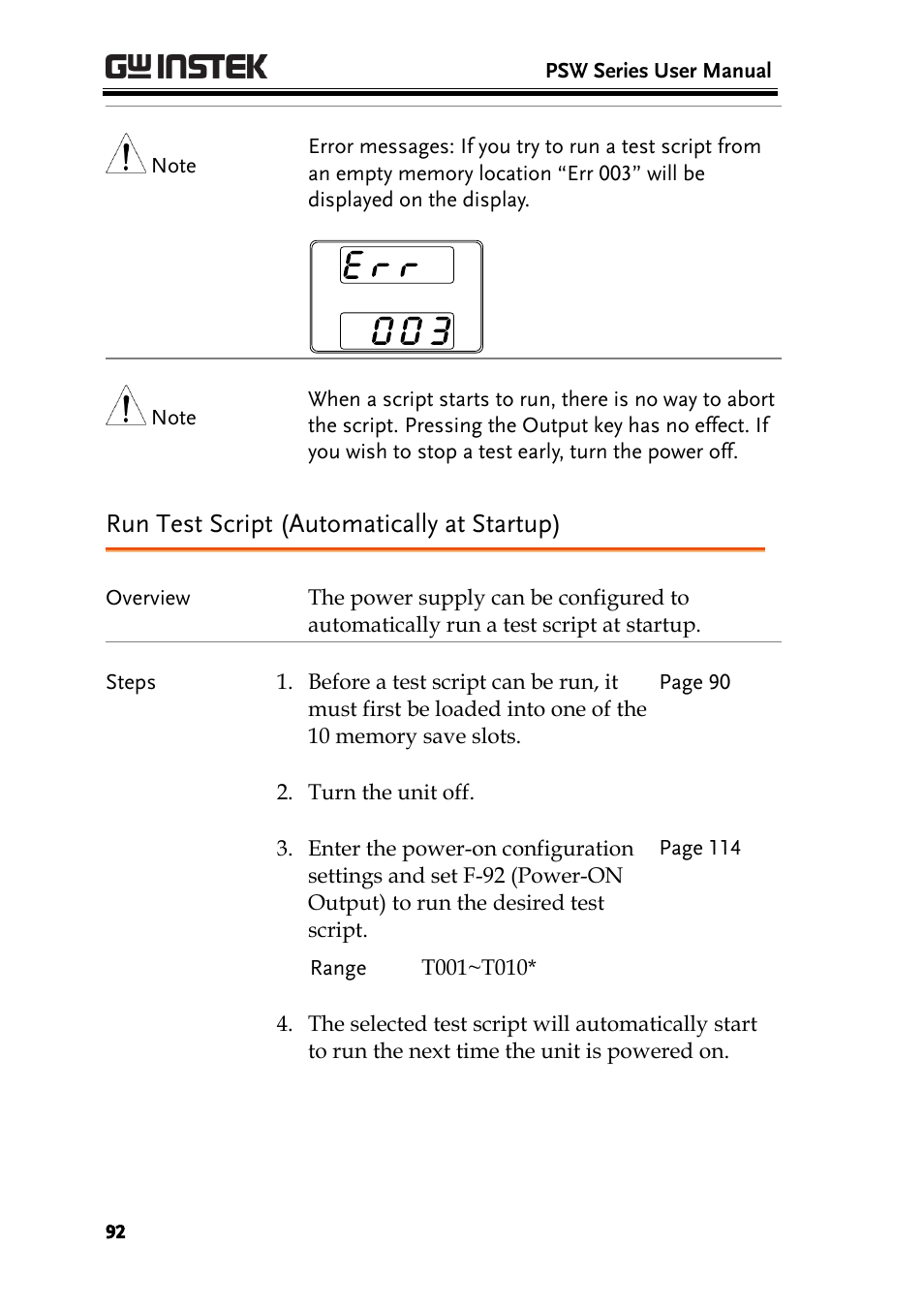 Run test script (automatically at startup), Age 92 | GW Instek PSW-Series User Manual User Manual | Page 92 / 184