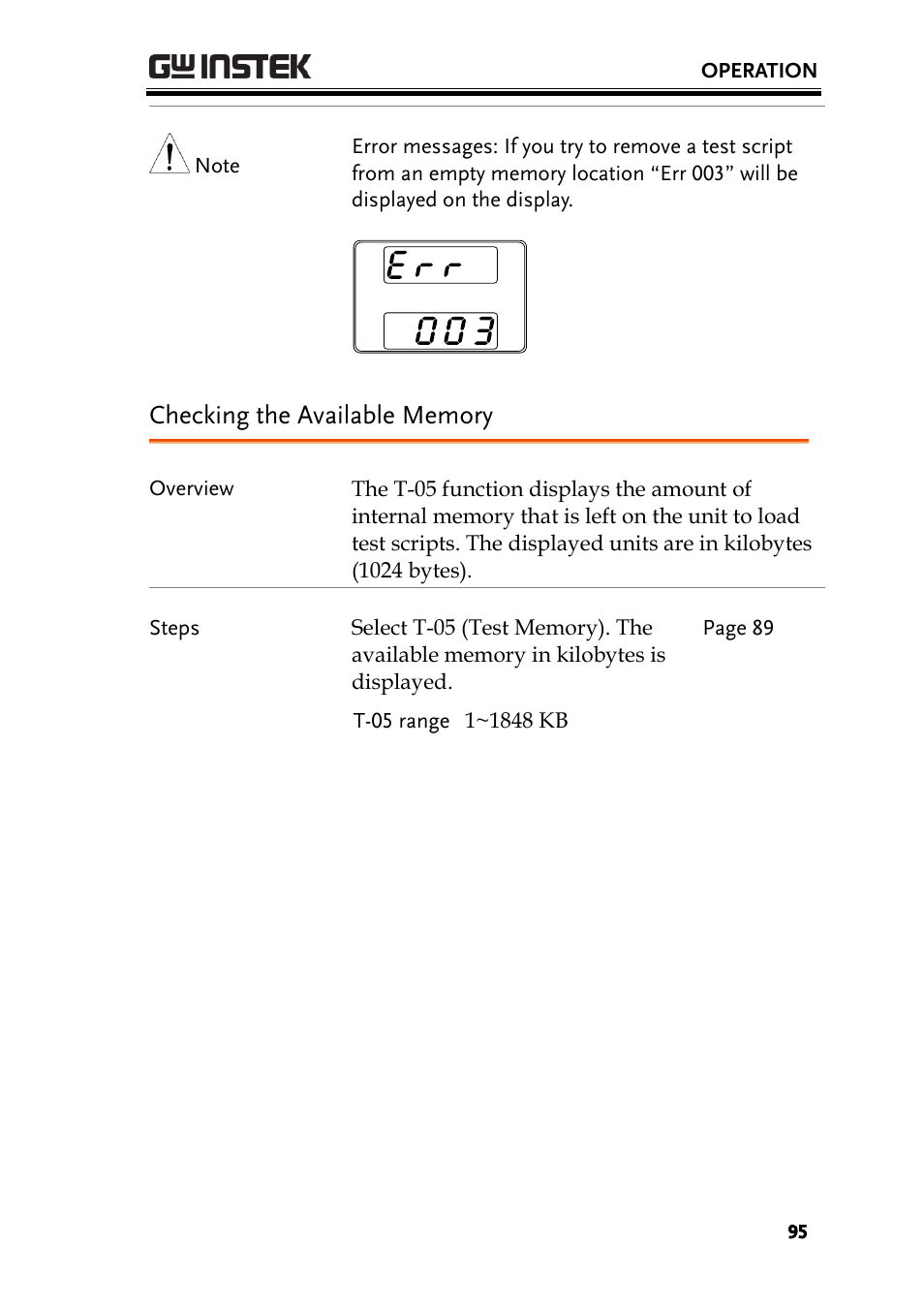 Checking the available memory | GW Instek PSW-Series User Manual User Manual | Page 95 / 184