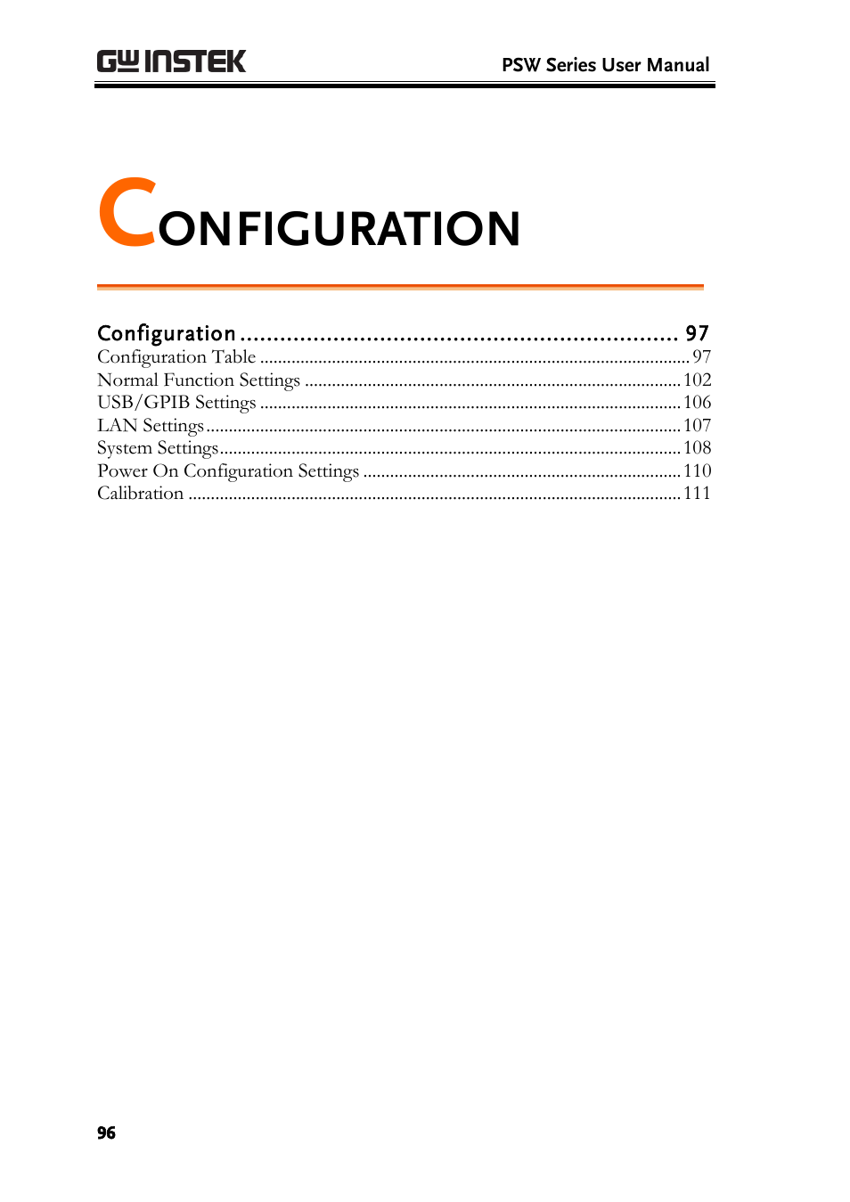 Configuration, Onfiguration | GW Instek PSW-Series User Manual User Manual | Page 96 / 184