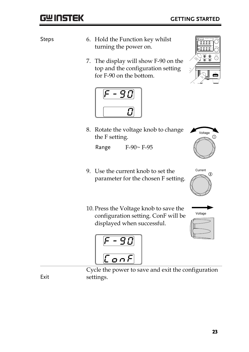 Getting started, Rotate the voltage knob to change the f setting | GW Instek PSW-Series Programming & Command manual User Manual | Page 23 / 118