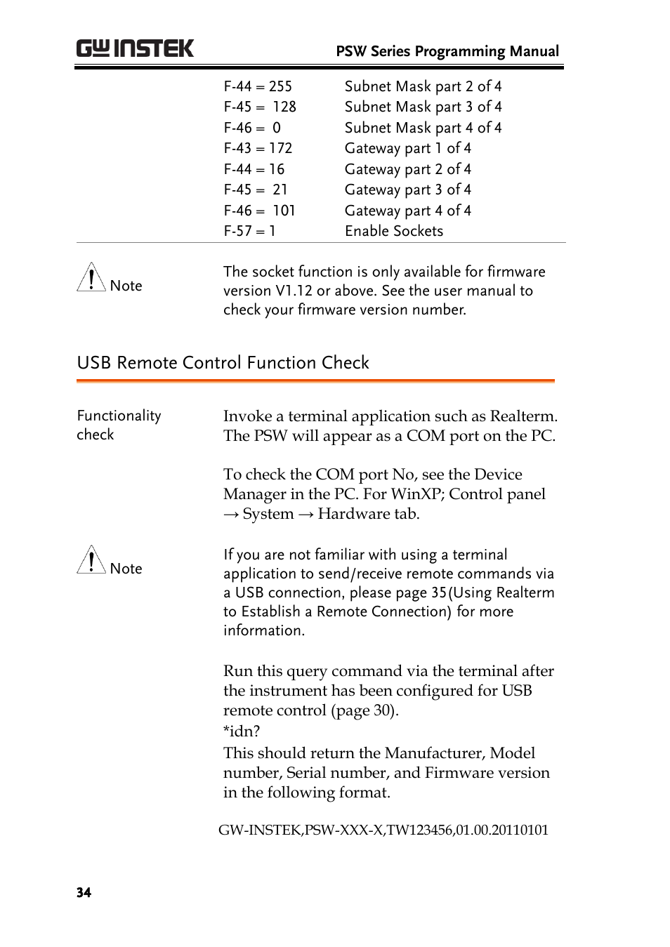 Usb remote control function check | GW Instek PSW-Series Programming & Command manual User Manual | Page 34 / 118