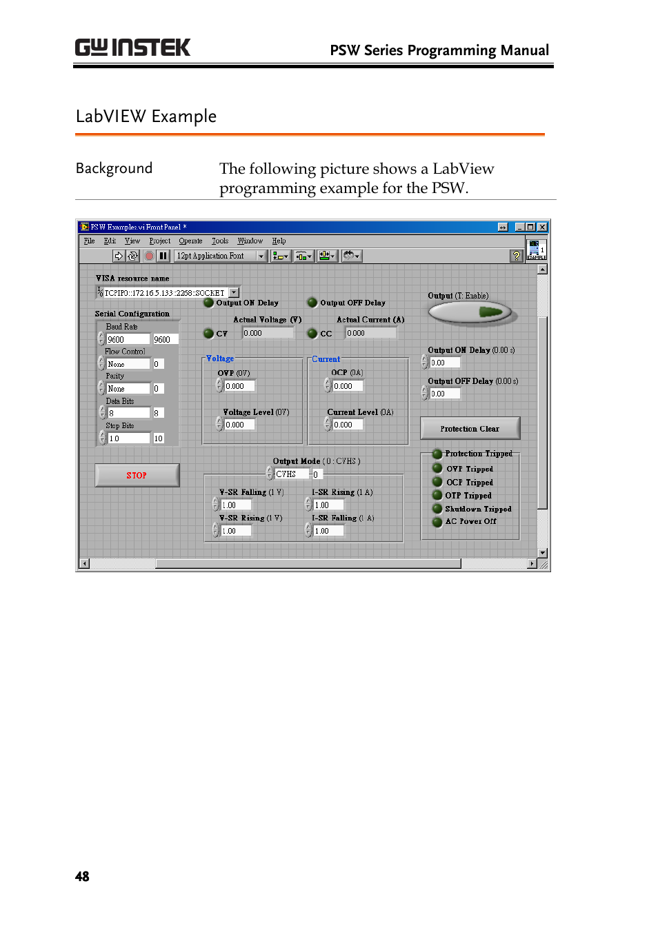 Labview example | GW Instek PSW-Series Programming & Command manual User Manual | Page 48 / 118