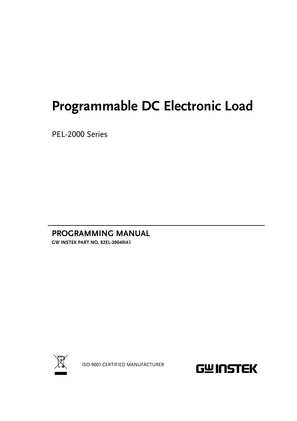 GW Instek PEL-2000 Series Programming User Manual User Manual | 170 pages