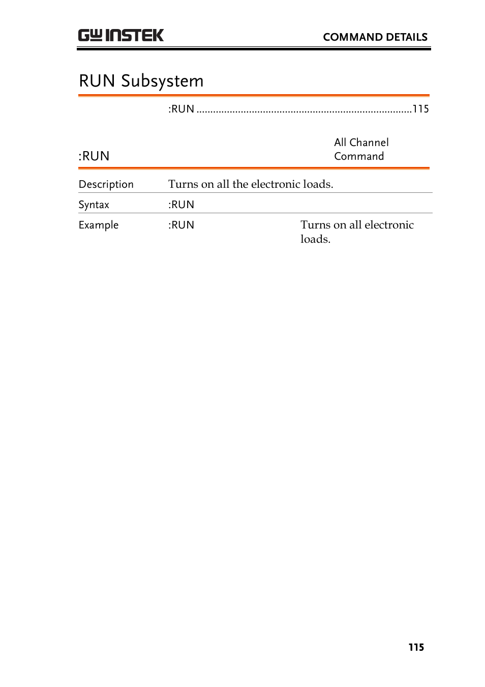 Run subsystem | GW Instek PEL-2000 Series Programming User Manual User Manual | Page 115 / 170