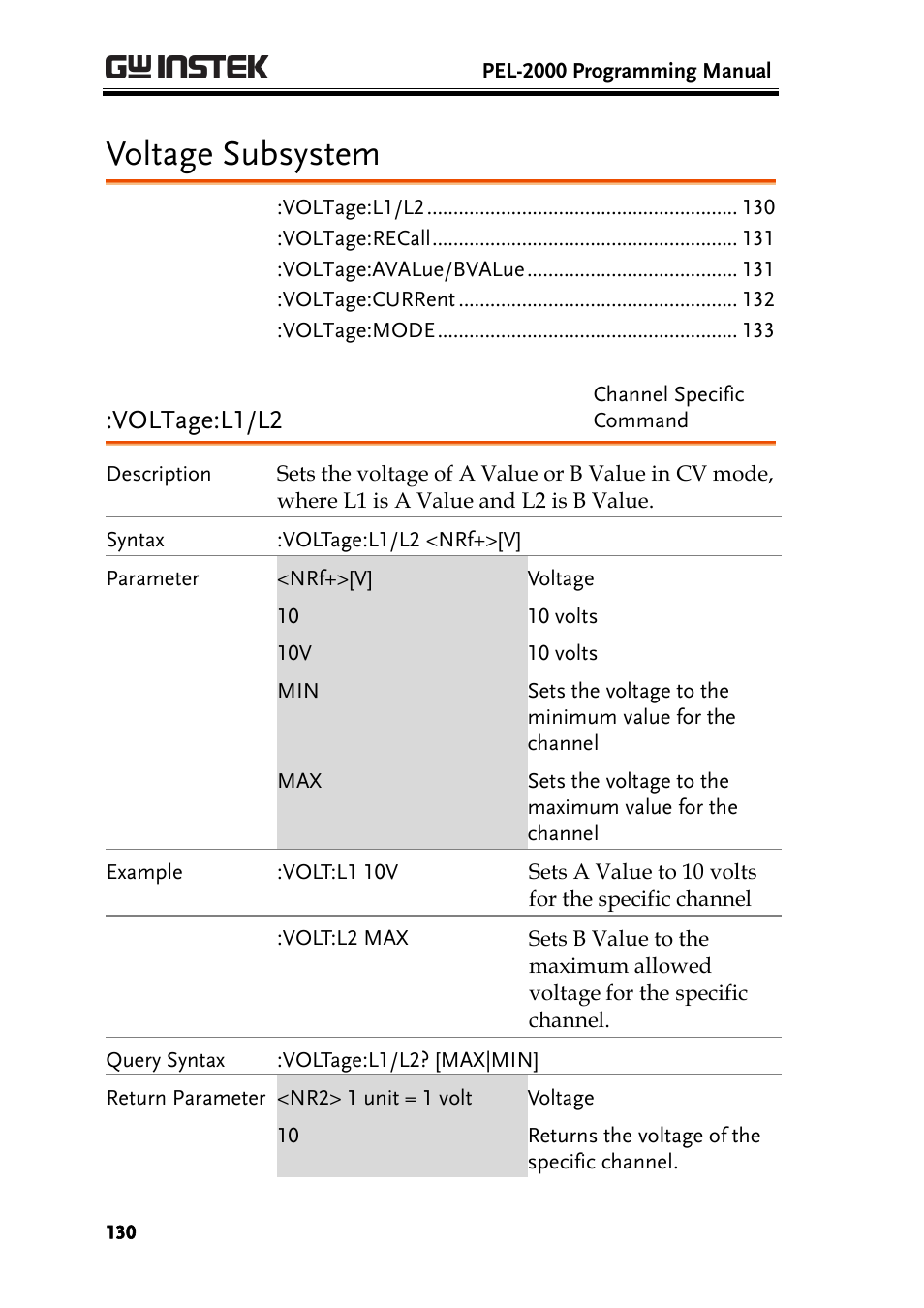 Voltage subsystem, Voltage:l1/l2 | GW Instek PEL-2000 Series Programming User Manual User Manual | Page 130 / 170