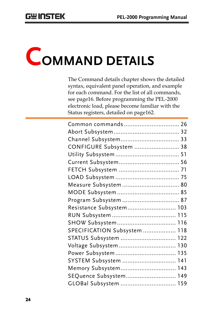 Command details, Ommand details | GW Instek PEL-2000 Series Programming User Manual User Manual | Page 24 / 170