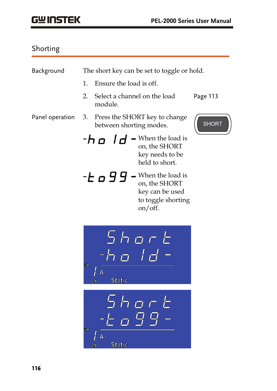 Shorting | GW Instek PEL-2000 Series User Manual User Manual | Page 116 / 268