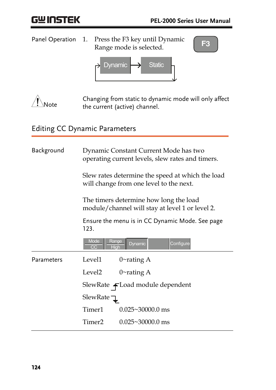 Editing cc dynamic parameters | GW Instek PEL-2000 Series User Manual User Manual | Page 124 / 268