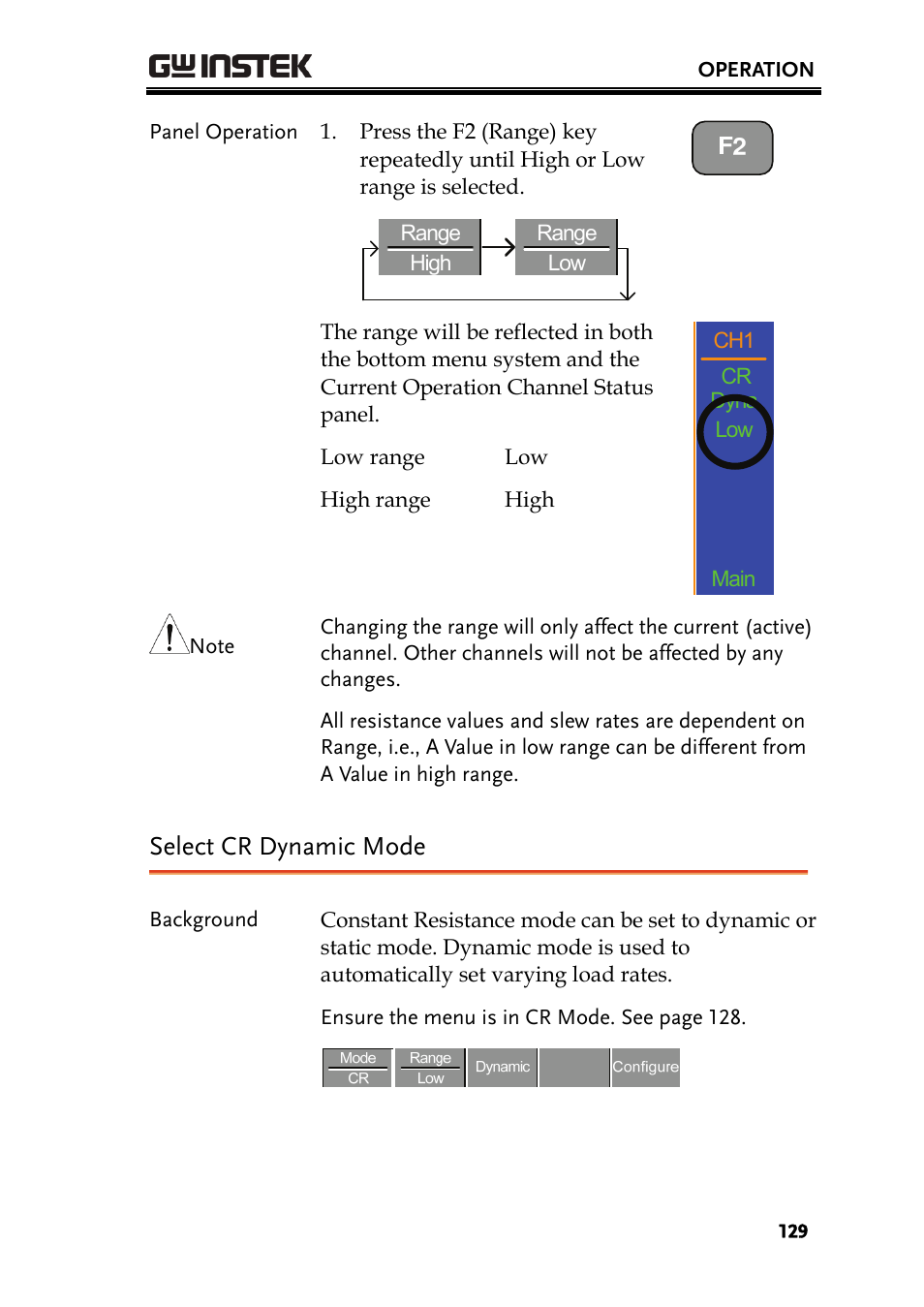 Select cr dynamic mode | GW Instek PEL-2000 Series User Manual User Manual | Page 129 / 268