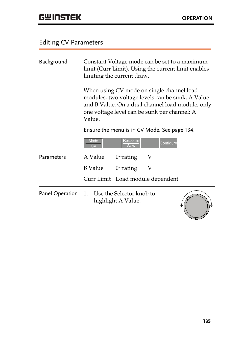 Editing cv parameters | GW Instek PEL-2000 Series User Manual User Manual | Page 135 / 268