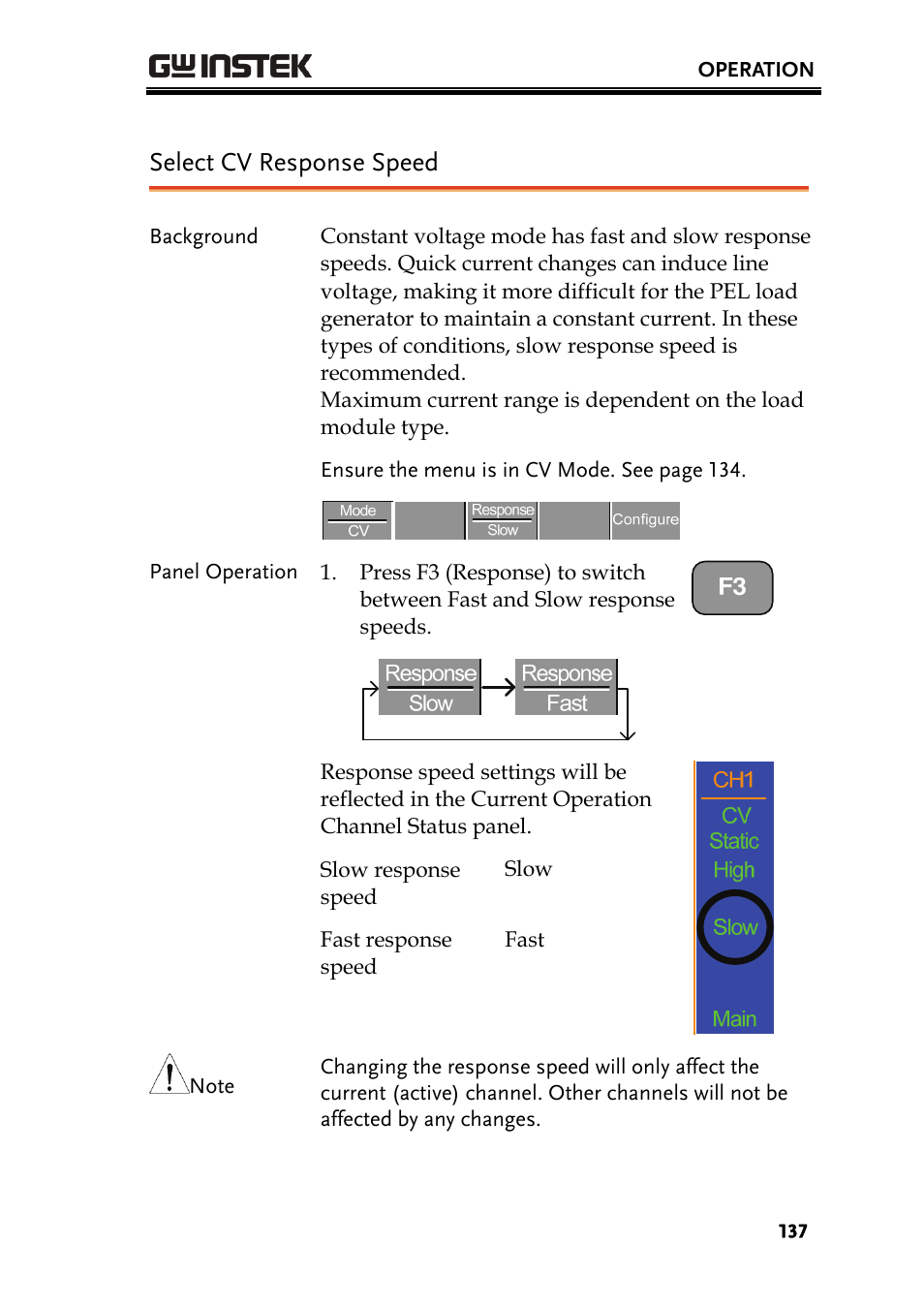 Select cv response speed | GW Instek PEL-2000 Series User Manual User Manual | Page 137 / 268