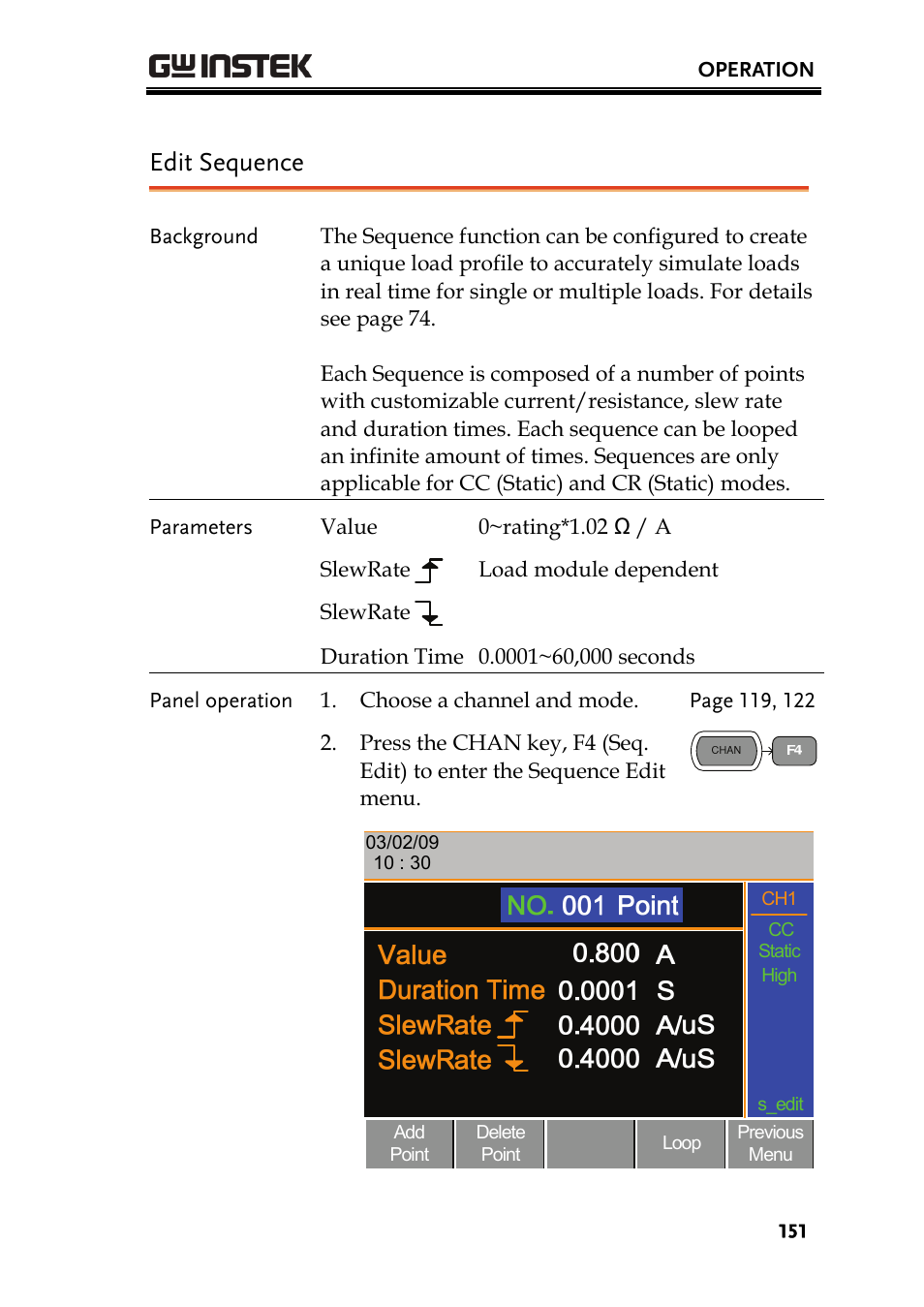 Edit sequence | GW Instek PEL-2000 Series User Manual User Manual | Page 151 / 268