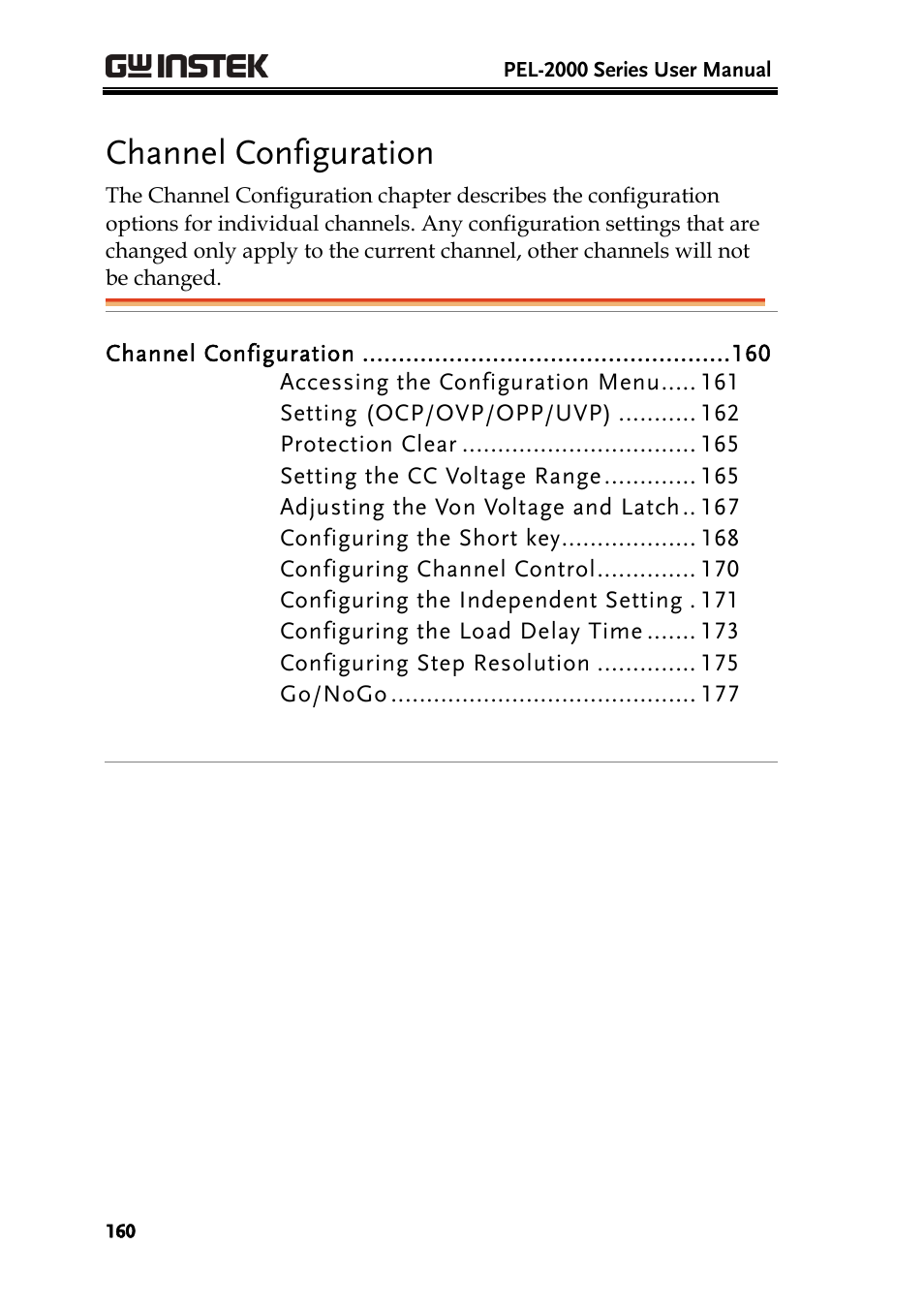 Channel configuration | GW Instek PEL-2000 Series User Manual User Manual | Page 160 / 268