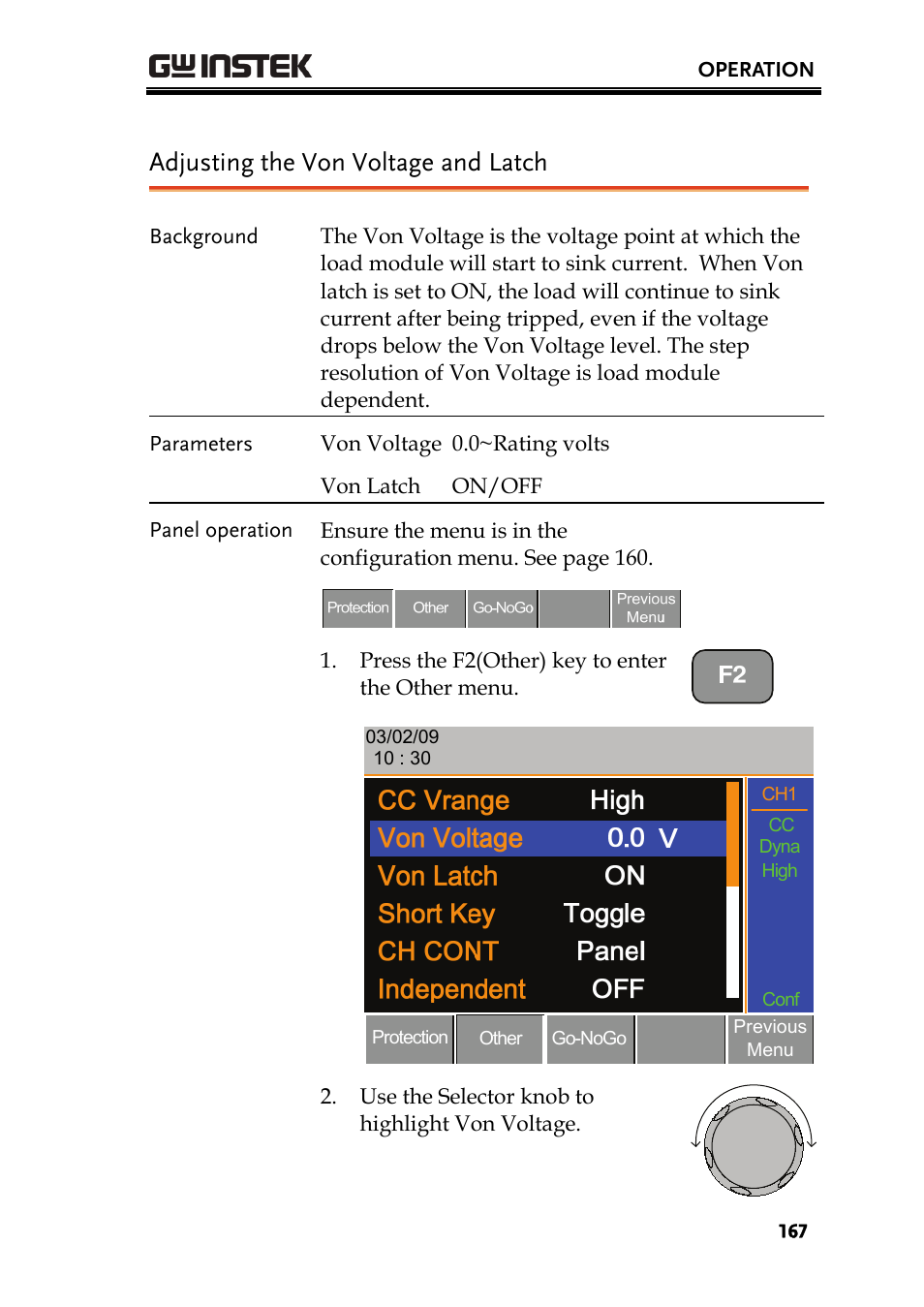 Adjusting the von voltage and latch | GW Instek PEL-2000 Series User Manual User Manual | Page 167 / 268