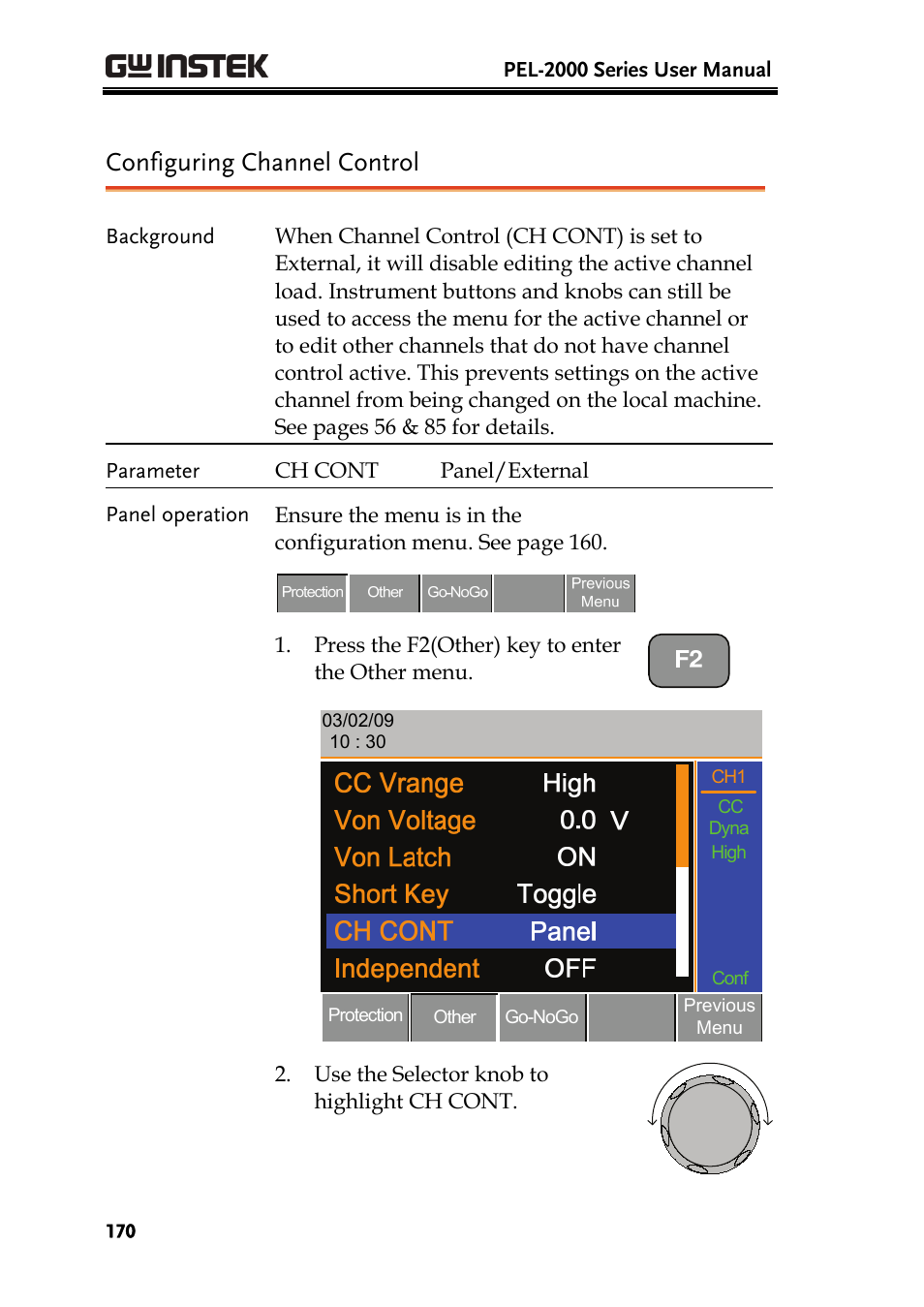 Configuring channel control | GW Instek PEL-2000 Series User Manual User Manual | Page 170 / 268