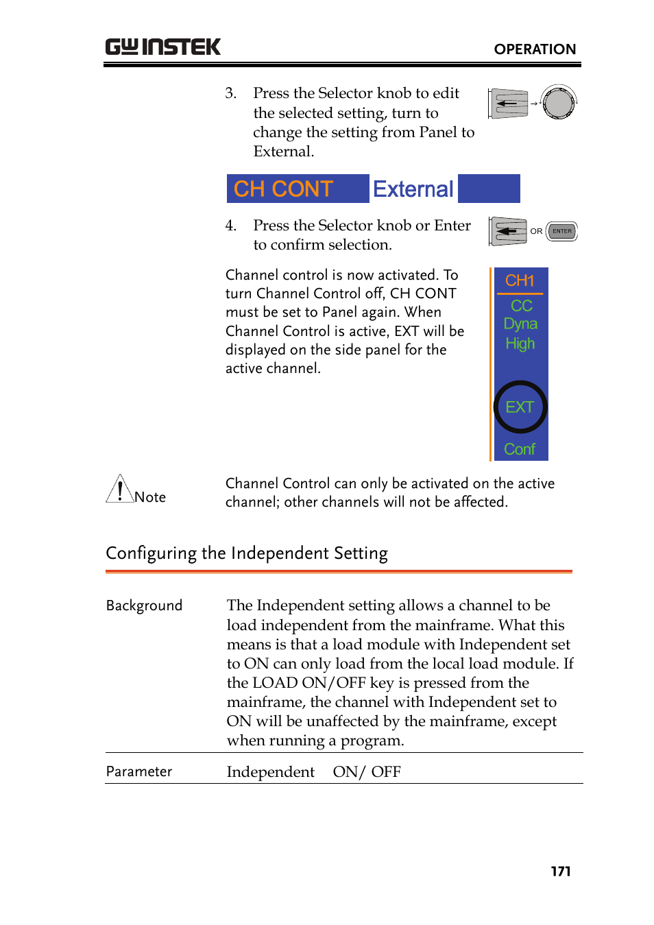 Configuring the independent setting | GW Instek PEL-2000 Series User Manual User Manual | Page 171 / 268