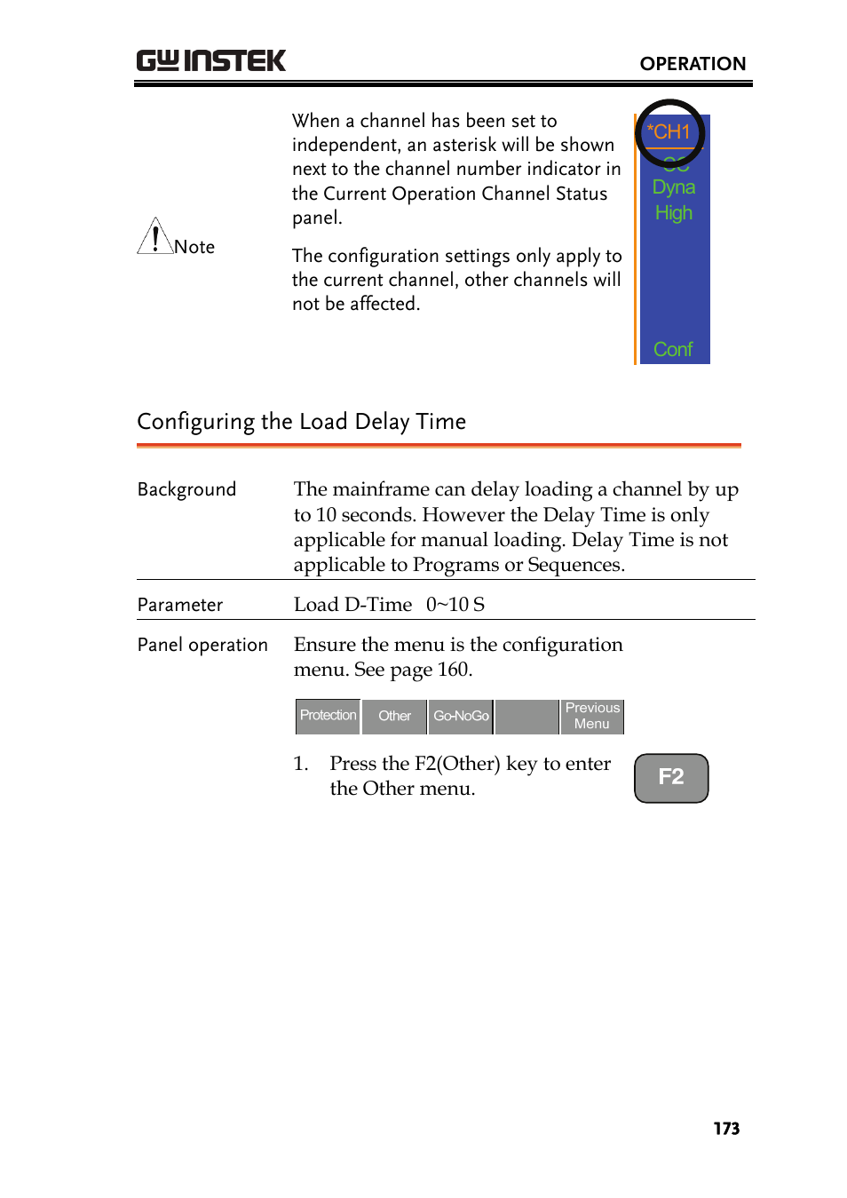 Configuring the load delay time | GW Instek PEL-2000 Series User Manual User Manual | Page 173 / 268