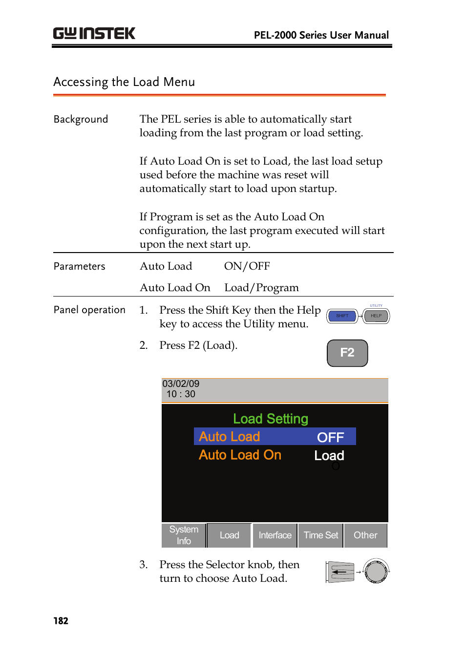 Accessing the load menu | GW Instek PEL-2000 Series User Manual User Manual | Page 182 / 268