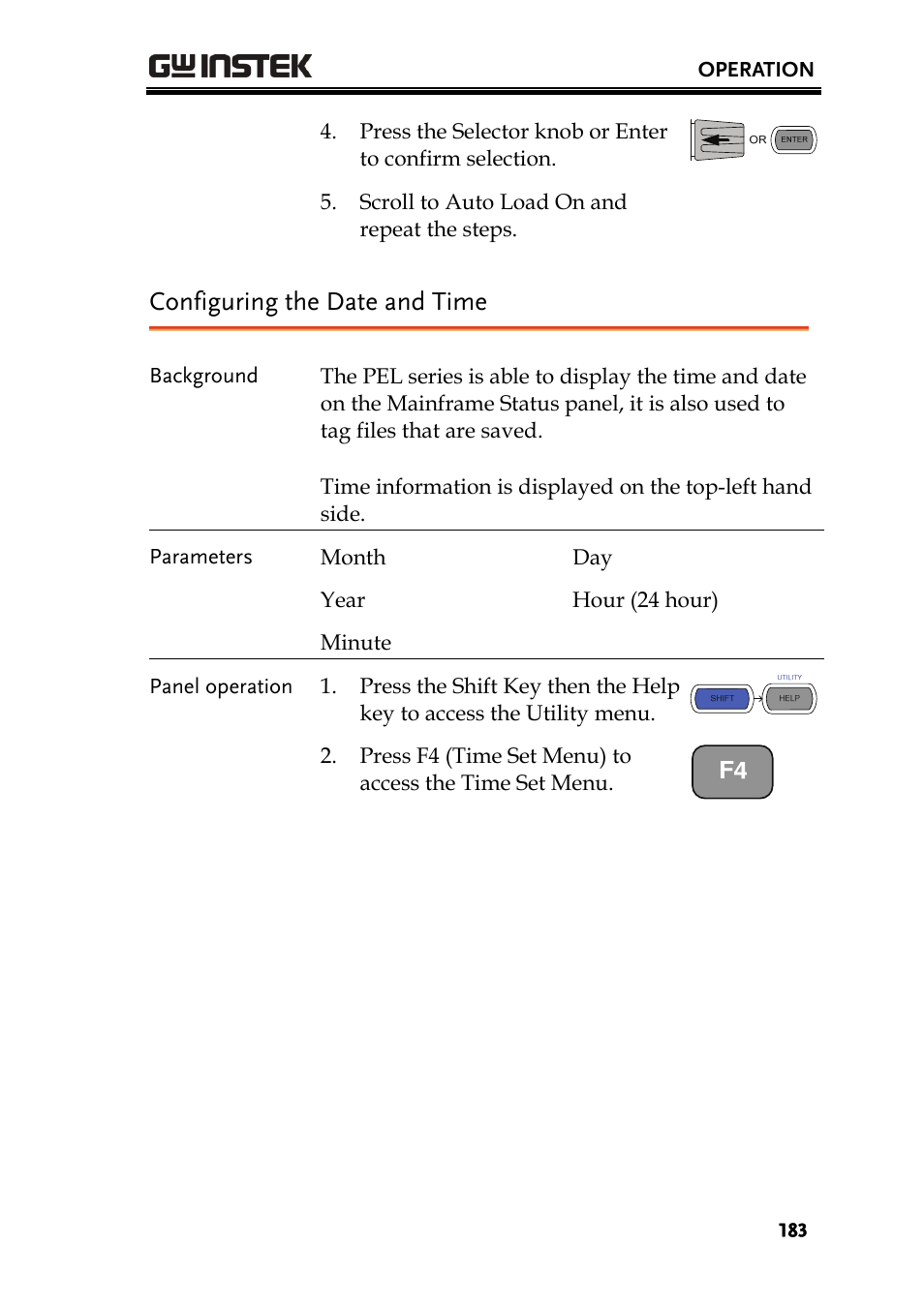 Configuring the date and time | GW Instek PEL-2000 Series User Manual User Manual | Page 183 / 268