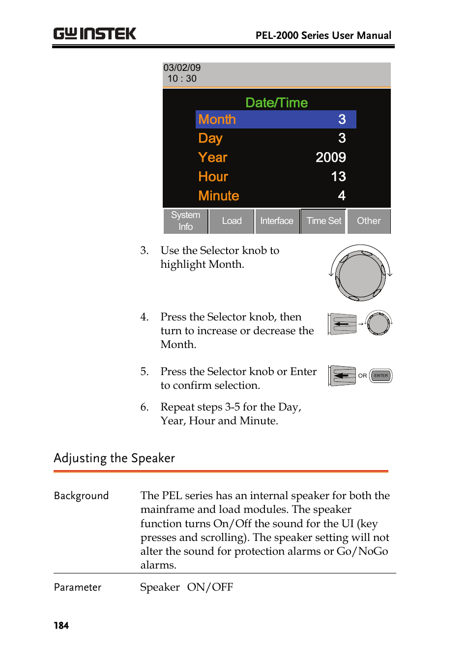 Adjusting the speaker | GW Instek PEL-2000 Series User Manual User Manual | Page 184 / 268