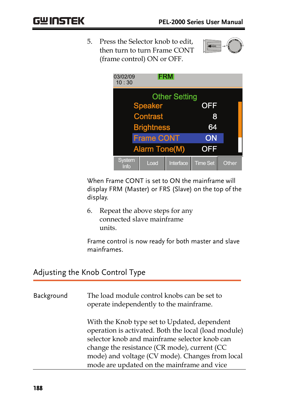 Adjusting the knob control type | GW Instek PEL-2000 Series User Manual User Manual | Page 188 / 268