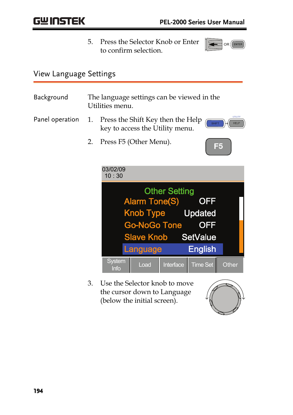 View language settings | GW Instek PEL-2000 Series User Manual User Manual | Page 194 / 268