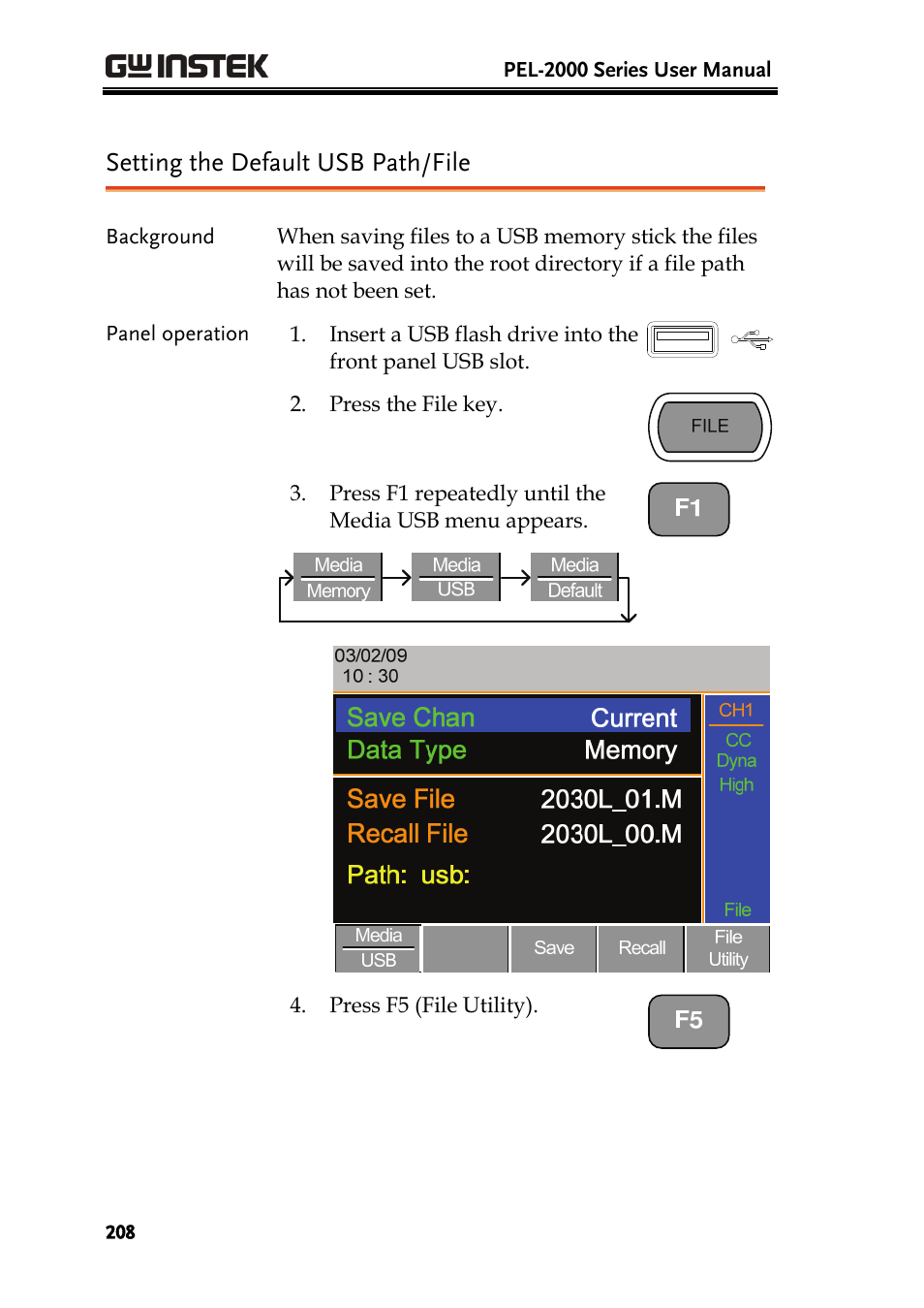 Setting the default usb path/file | GW Instek PEL-2000 Series User Manual User Manual | Page 208 / 268