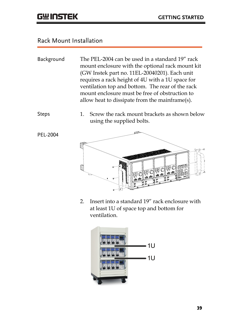 Rack mount installation | GW Instek PEL-2000 Series User Manual User Manual | Page 39 / 268