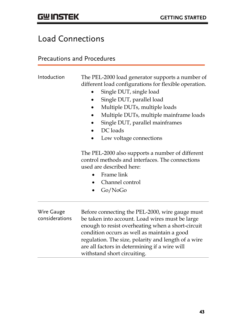 Load connections, Precautions and procedures | GW Instek PEL-2000 Series User Manual User Manual | Page 43 / 268