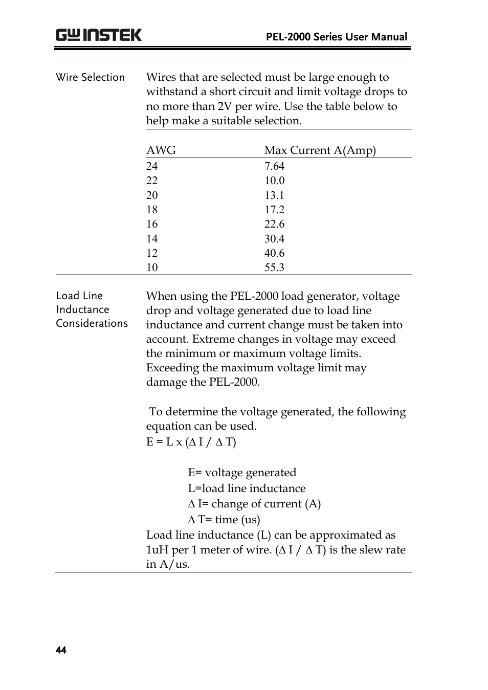 GW Instek PEL-2000 Series User Manual User Manual | Page 44 / 268