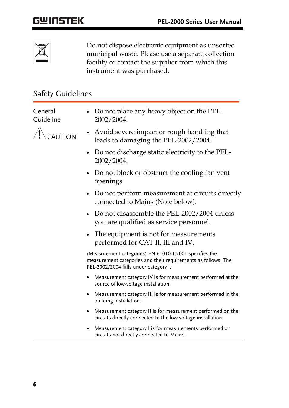 Safety guidelines | GW Instek PEL-2000 Series User Manual User Manual | Page 6 / 268