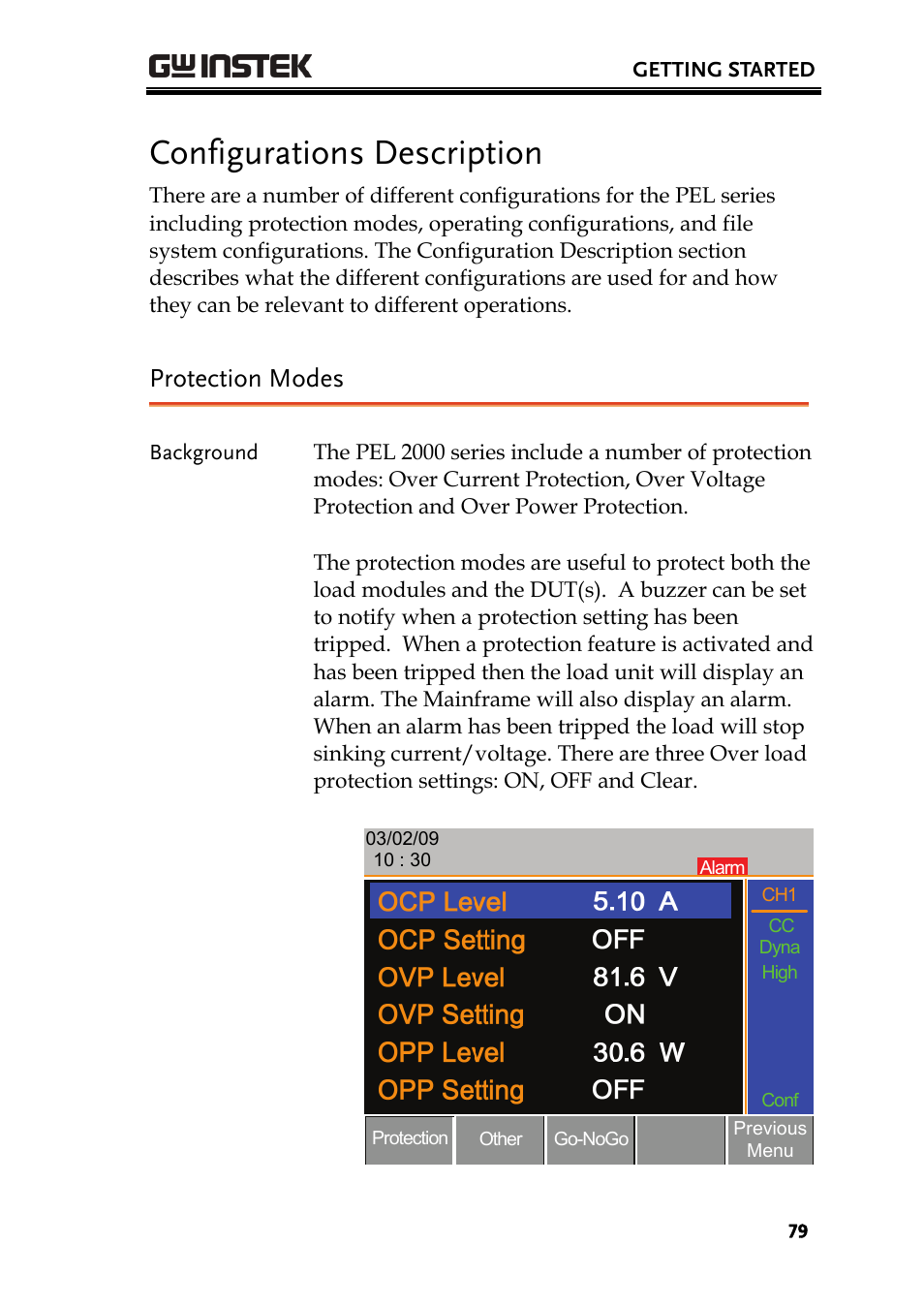 Configurations description, Protection modes | GW Instek PEL-2000 Series User Manual User Manual | Page 79 / 268