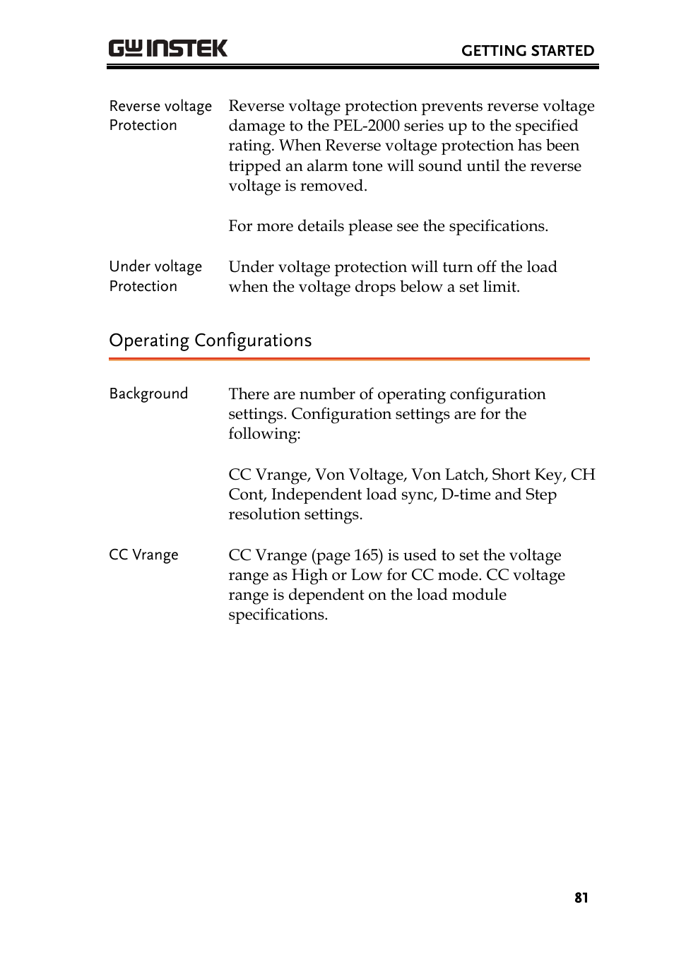Operating configurations | GW Instek PEL-2000 Series User Manual User Manual | Page 81 / 268
